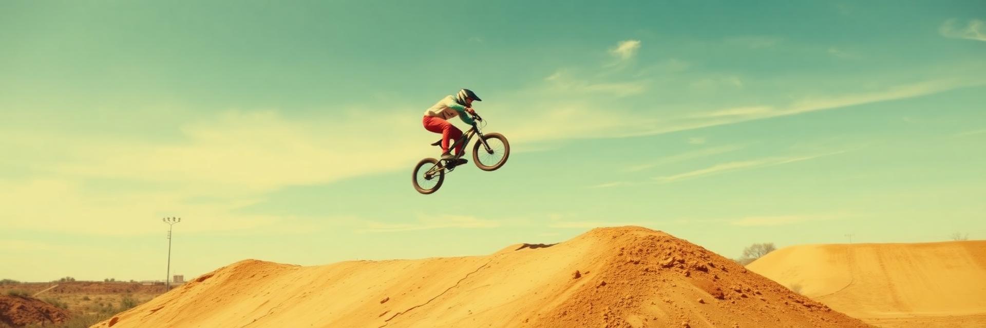 BMX rider mid-jump on a dirt track